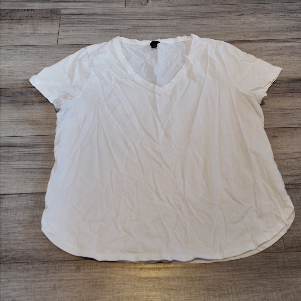 Ann Taylor V-Neck Cotton T-Shirt | Size XL | White | 100% Cotton